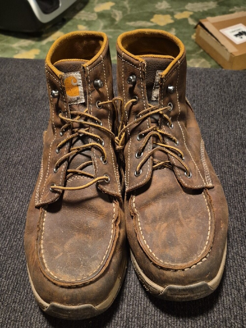 Carhartt Brown Leather Lace-Up Work Boots with Tan Accents - Picture 3 of 9